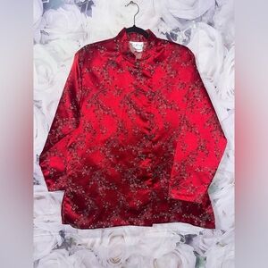 Vintage Ruth Norman NY Womens Jacket Size Large Kimono Style Red Floral Made USA